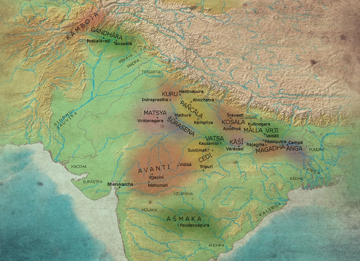 Mahajanapadas with their capitals (c. 500 BCE)