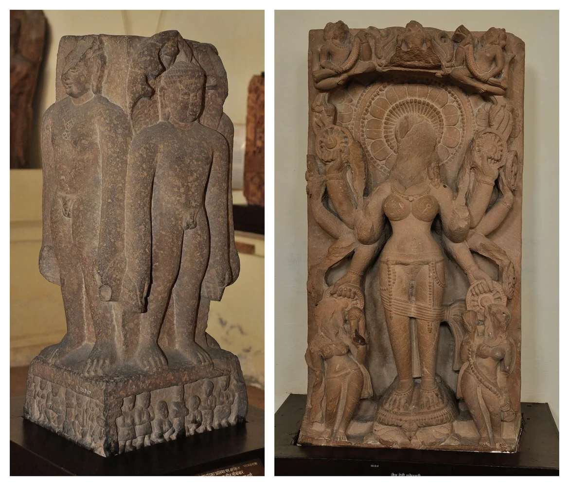 Quadruple Jain image and Jain goddess Chakreshvari excavated from Kankani Tila