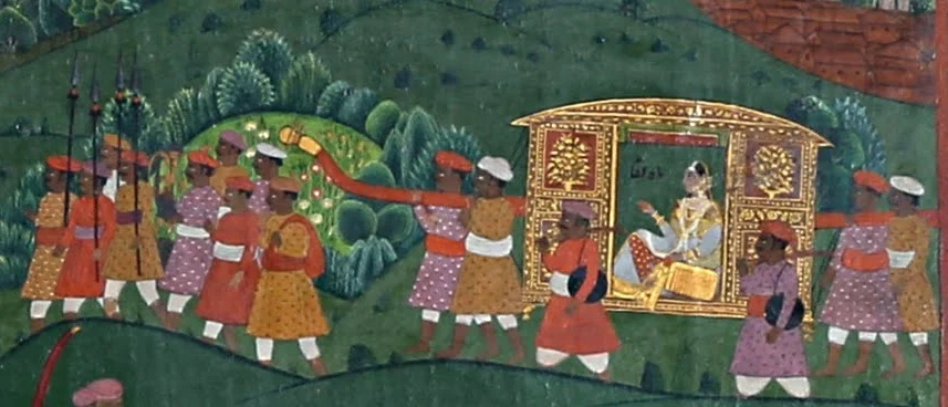 Close up of the hunting expedition where Mah Laqa Bai is accompanied by royal guards