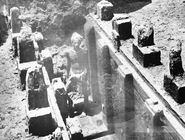 Mauryan remains of a wooden palisade discovered at the Bulandi Bagh site of Pataliputra 