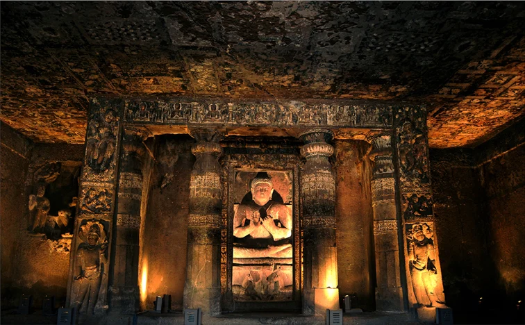 One of the many Buddha sculptures in the caves