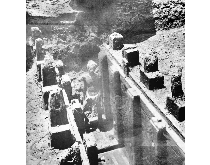 Mauryan remains of a wooden palisade discovered at the Bulandi Bagh site of Pataliputra 