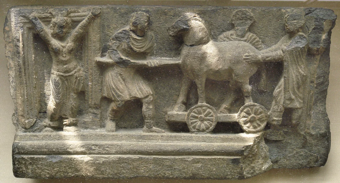 The story of the Trojan horse was depicted in the art of Gandhara 
