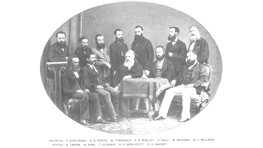The Geological Survey of India in 1870 CE with Robert Bruce Foote, standing second from right 