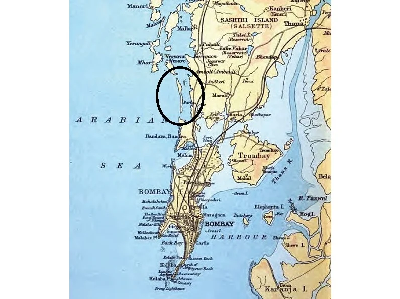 The island of Juhu marked in a circle