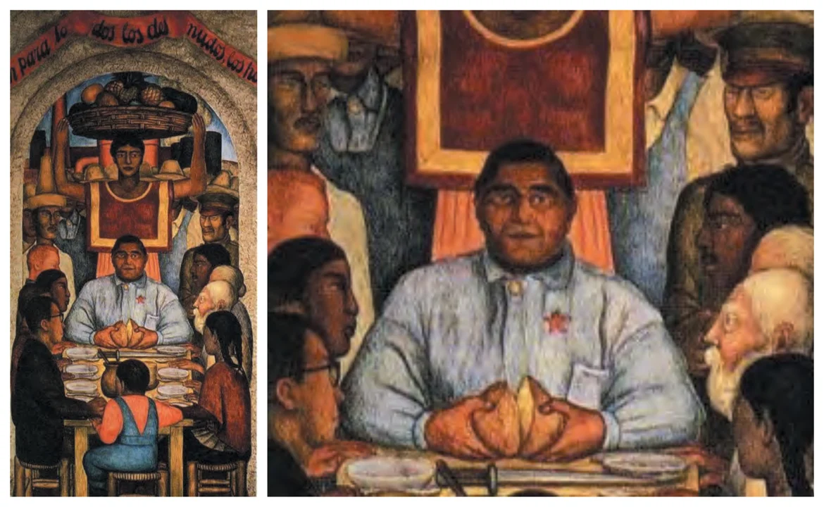 Pandurang Khankhoje at the head of the table, mural by Diego Rivera, Ministry of Education, Mexico City