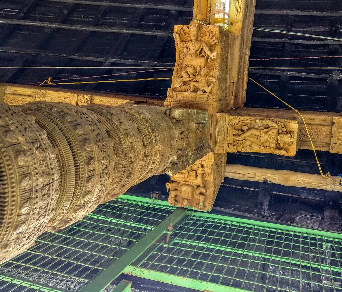 Decorative woodwork inside the chandi mandap