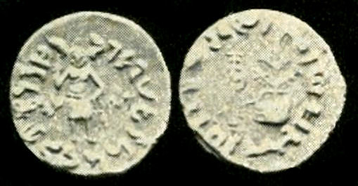 Coin of the Audumbaras with Vishwamitra on the obverse