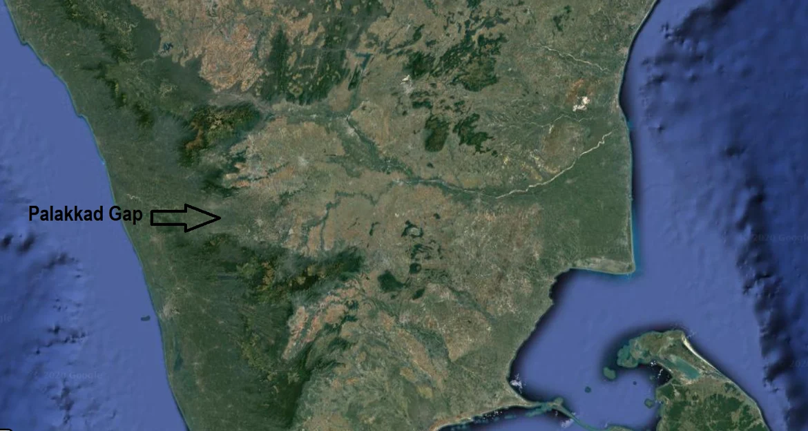 Map showing Palakkad Gap between the Western Ghats