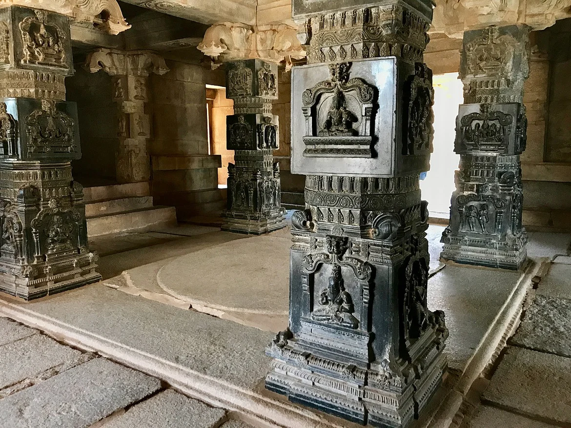 Black polished stone pillars at Hazara Rama temple