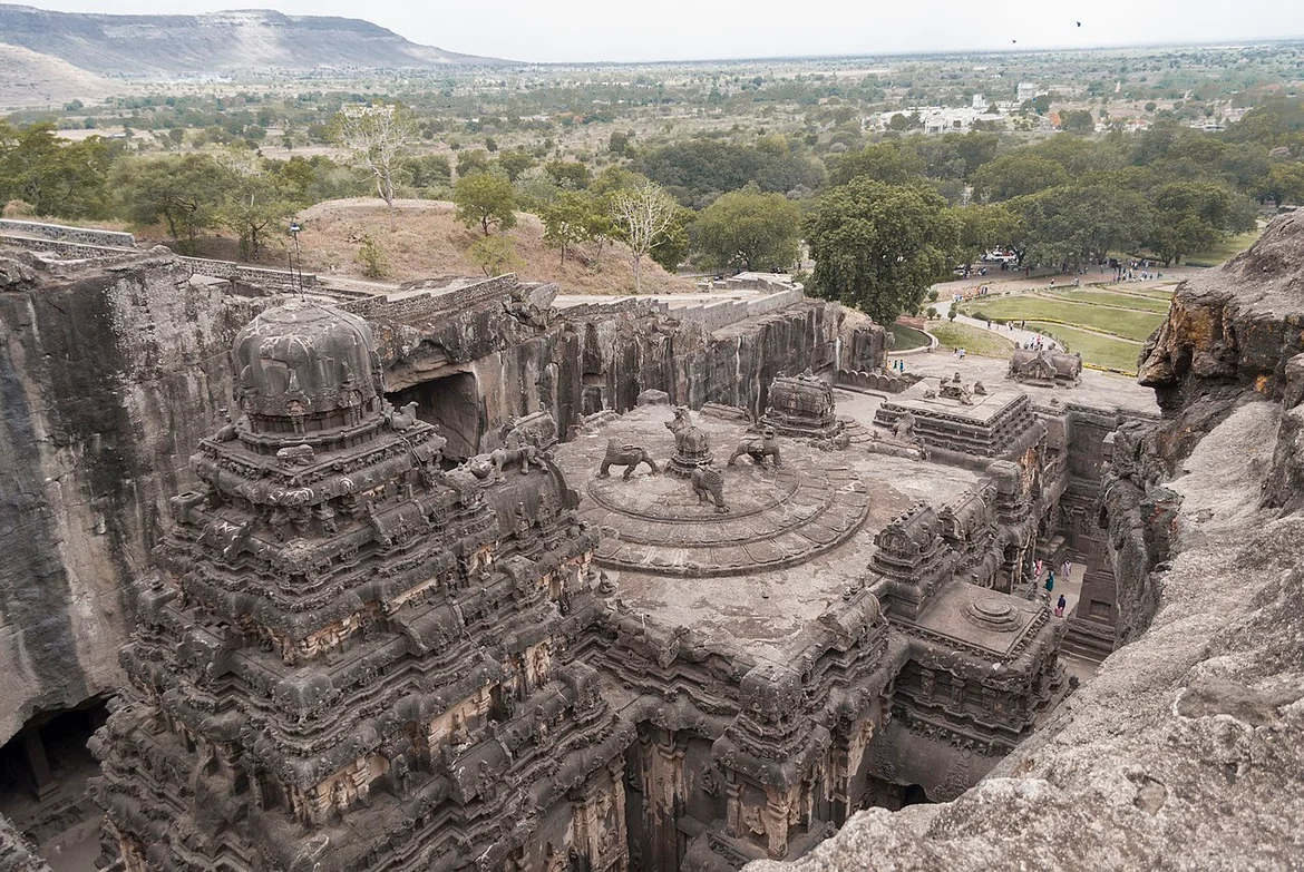 The top (shikhara) of the Kailasa temple