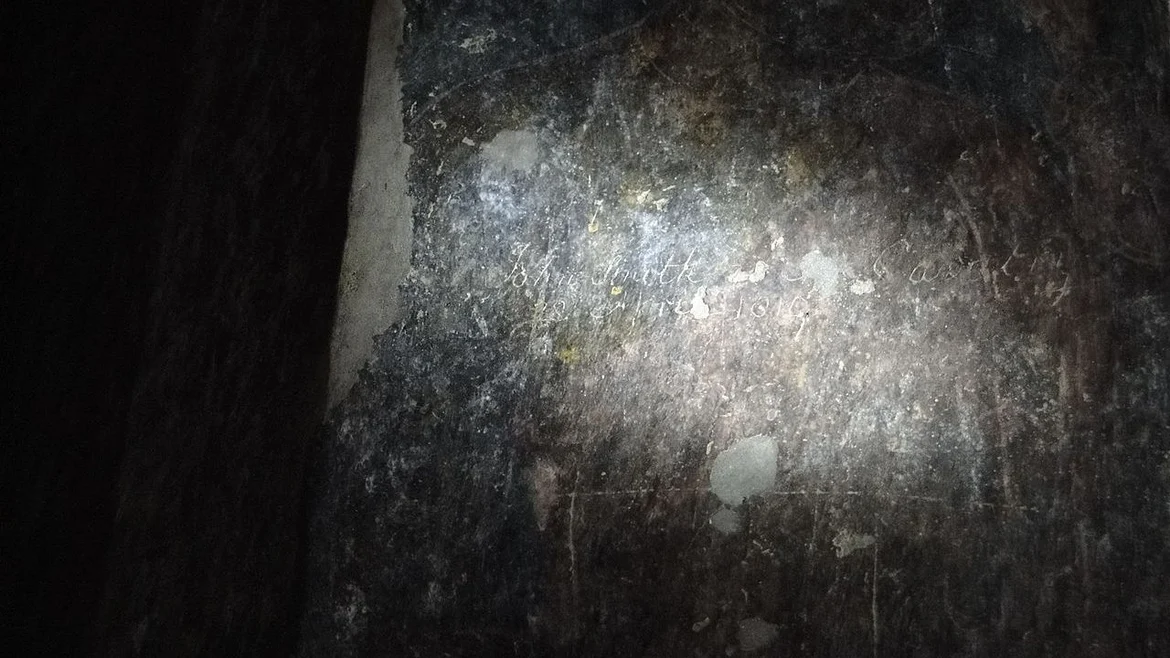 Name and date inscribed by John Smith after he found Cave 10 in 1819