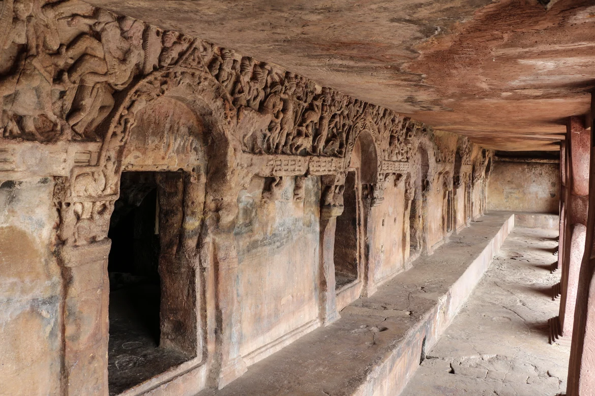 Rani Gumpha corridor with sculptural reliefs