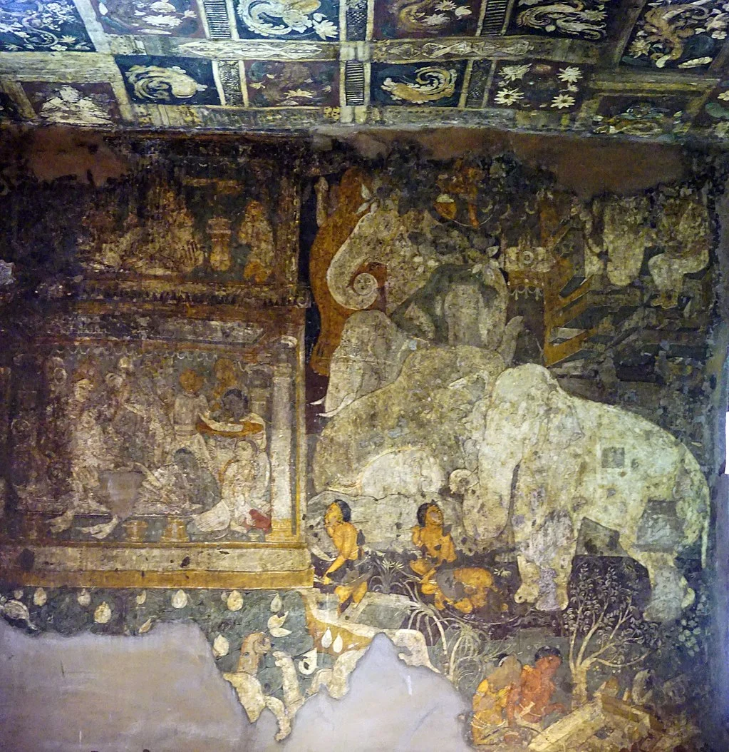 Painting depicting The King’s White Elephant from Jataka tales, Cave 17 
