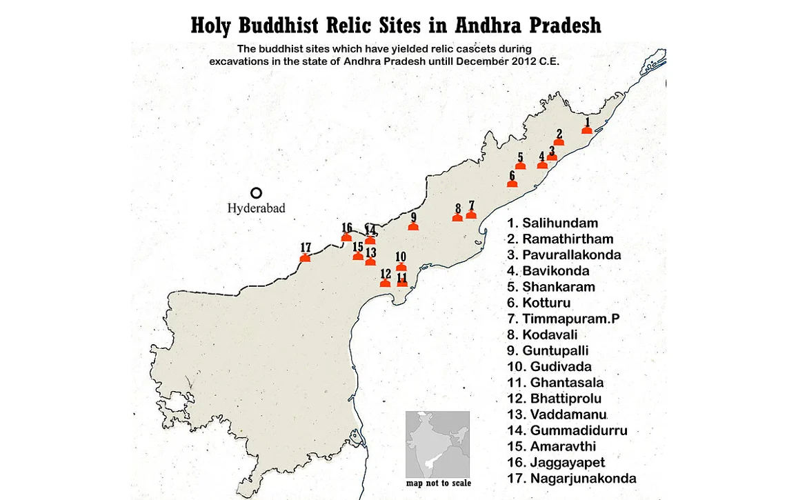 Map showing Buddhist Relic Sites in Andhra Pradesh