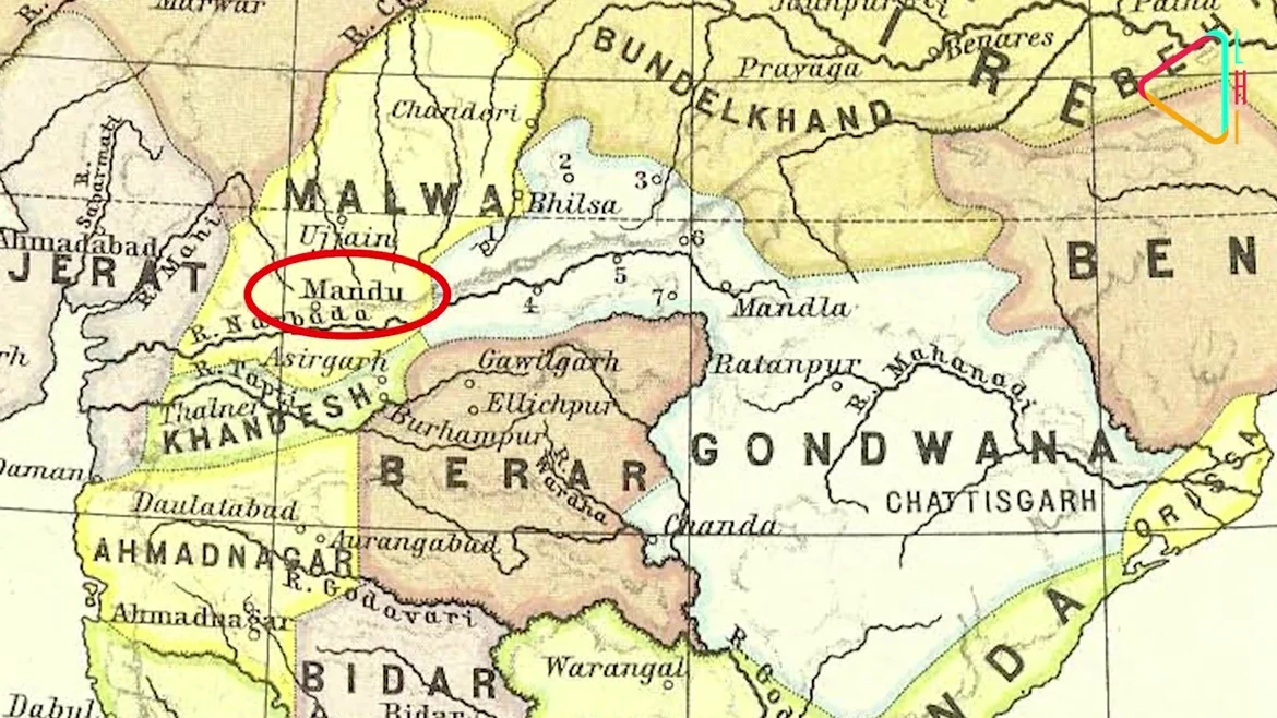 Mandu on the map with neighbouring cities