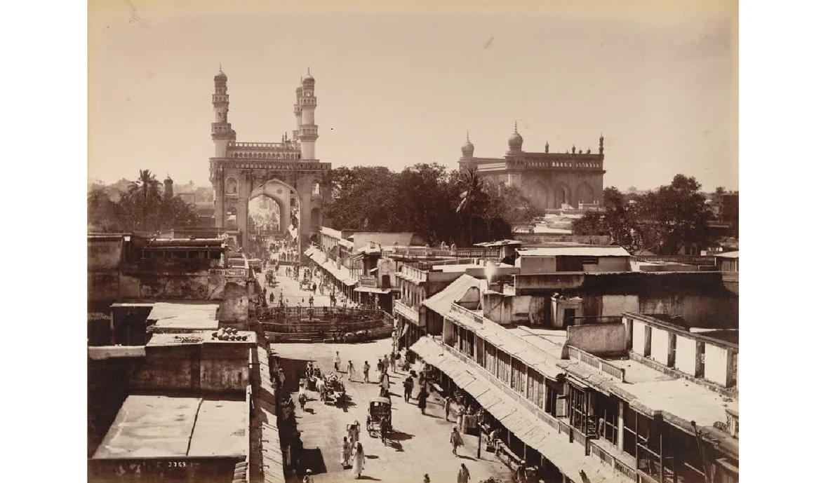 Charminar, Char Kaman and Gulzar Houz, photographed by Lala Deen Dayal in the 1880s