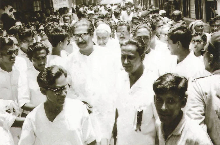Sheikh Mujibur Rahman (center) campaigning in East Pakistan before the 1970 general election