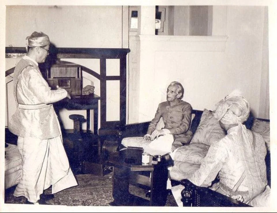 Raja Nalinaksha Roy and his son Raja Tridev with Jinnah