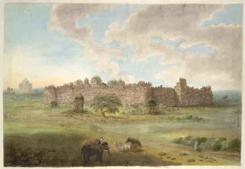 Purana Qila with Humayun’s Tomb in the background, an idealised representation