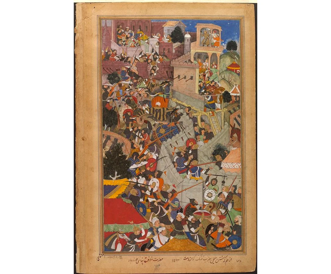 Akbar, shoots the Rajput commander, Jaimal, using a matchlock