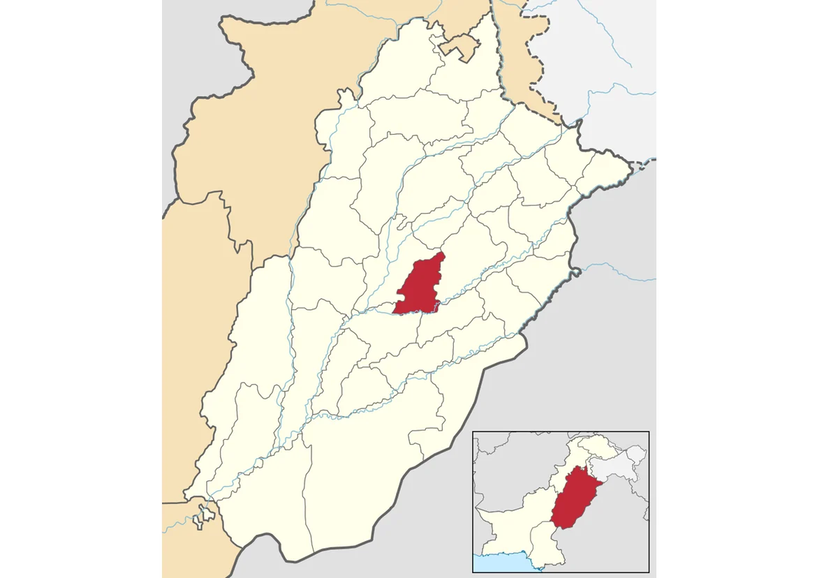 Location of Toba Tek Singh District in the center of Punjab, Pakistan