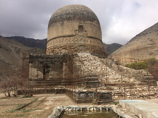 The front (east-facing) view of Topdara stupa from April 2019 after ACHCO excavated the base of the stupa