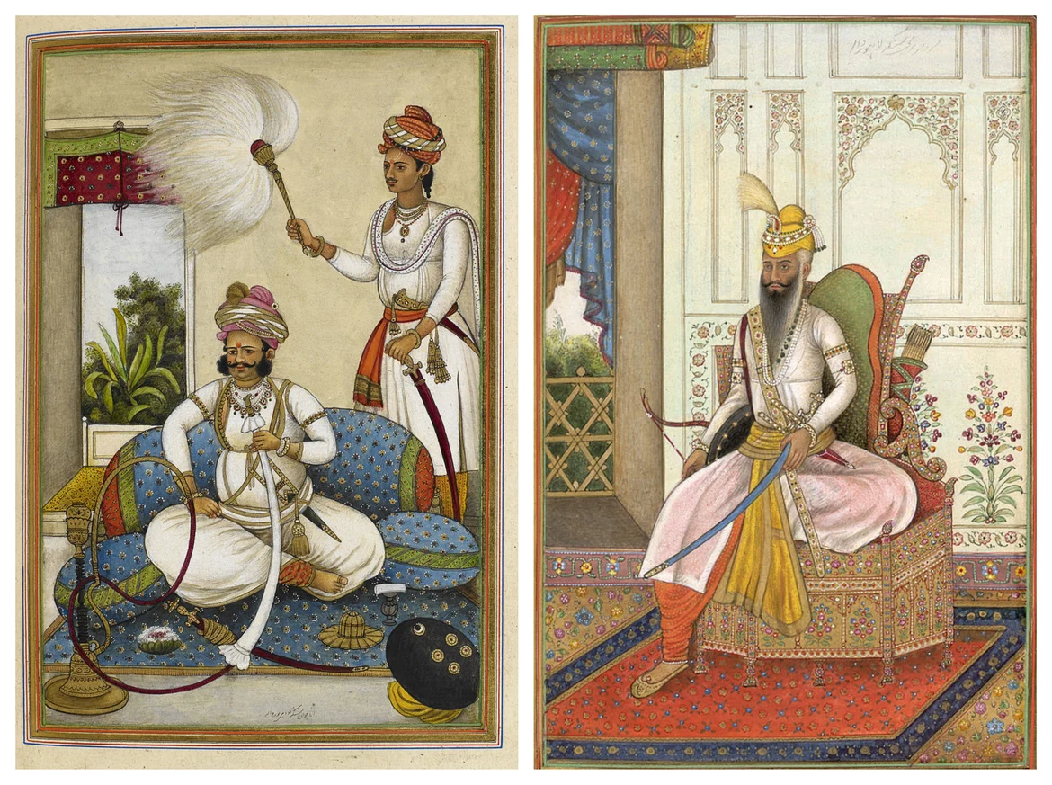 Commisioned portraits of Maharana Javan Singh of Udaipur and Maharaja Ranjit Singh of Punjab in Persian book<i> Tazkirat al-umara </i>