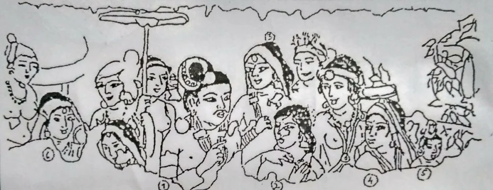 Representation of a painting in Ajanta Cave no. 10, believed to have been built under the Satavahana patronage