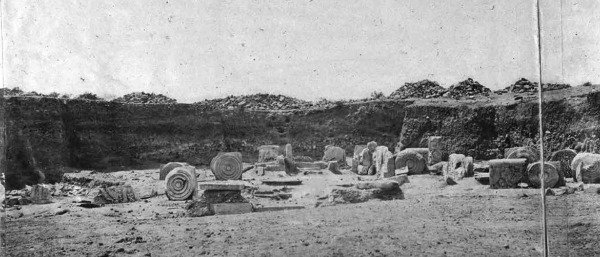 Excavation of the south gate of the Amaravati stupa by J G Horsfall in 1880 