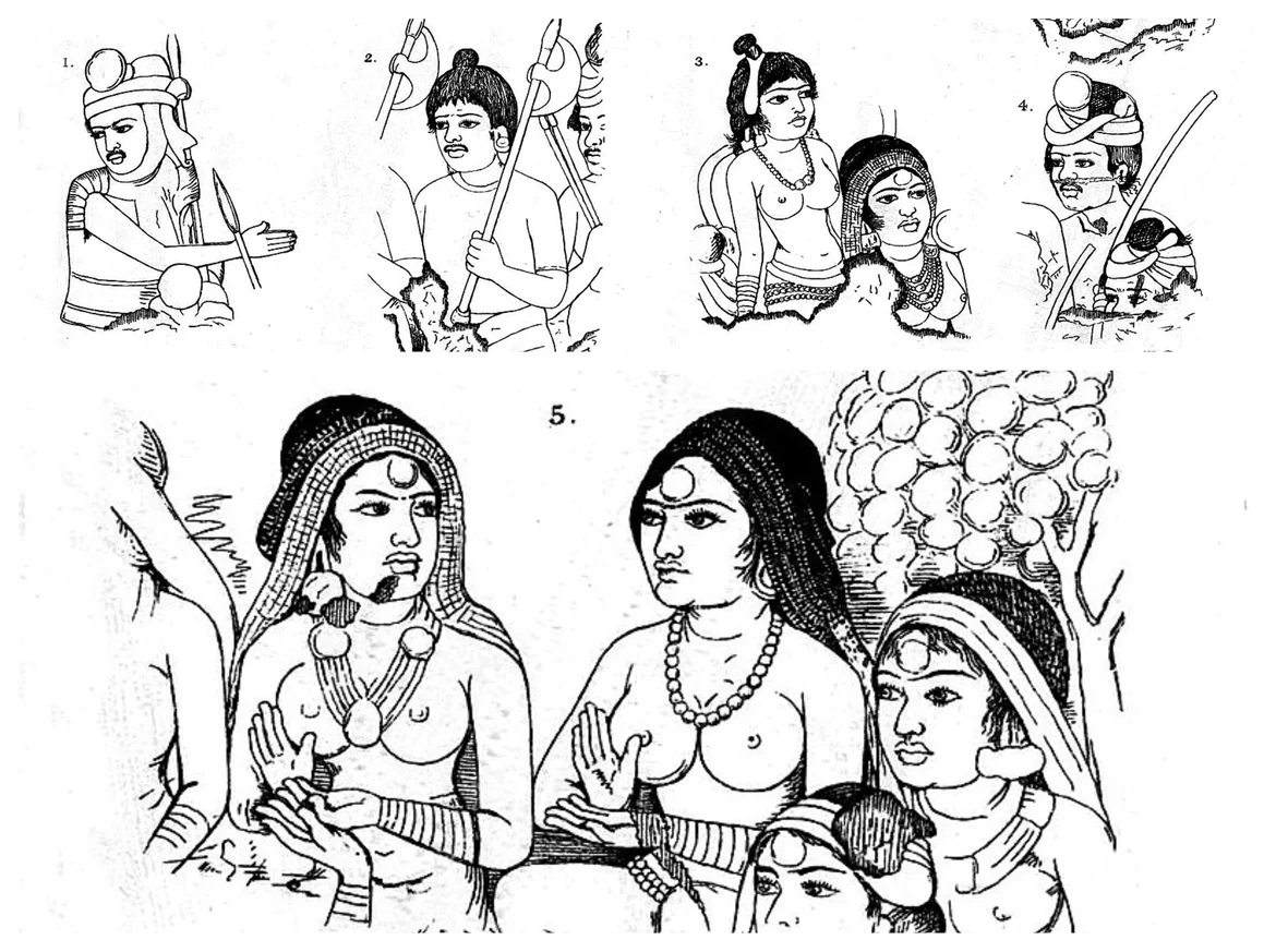 Illustrations of paintings from Cave 10 at Ajanta from James Burgess’ <i>‘Original Drawings from the Buddhist Rock Temples at Ajanta.’ </i>