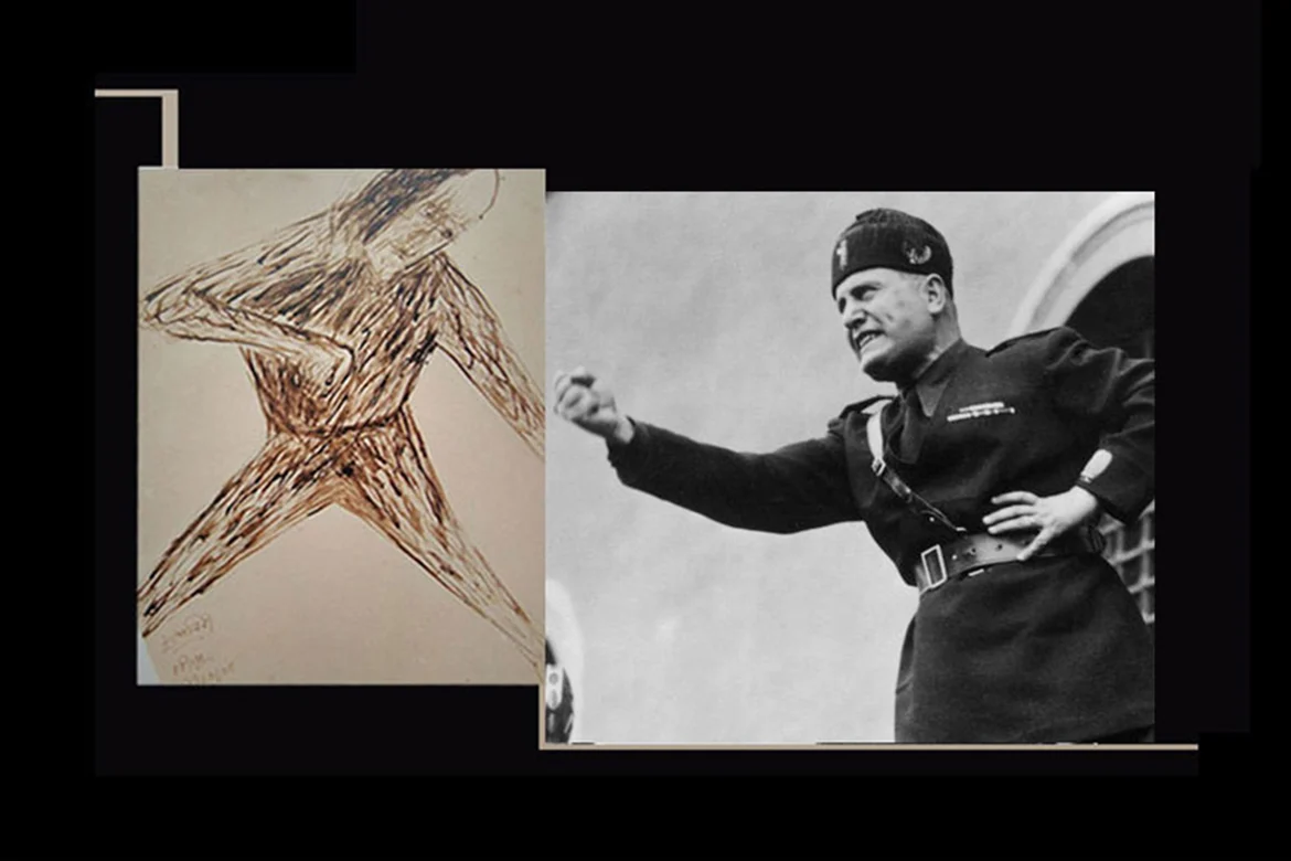 A portrait of Benito Mussolini drawn by Tagore