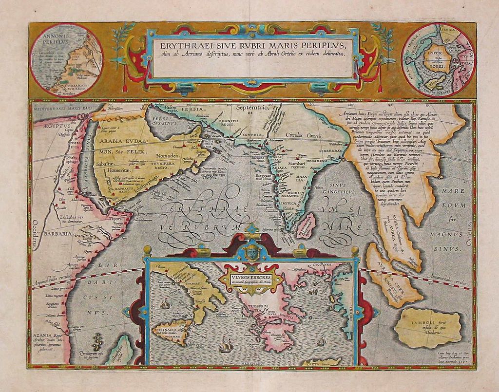 A 1597 map depicting the locations of the <i>Periplus of the Erythraean Sea</i>