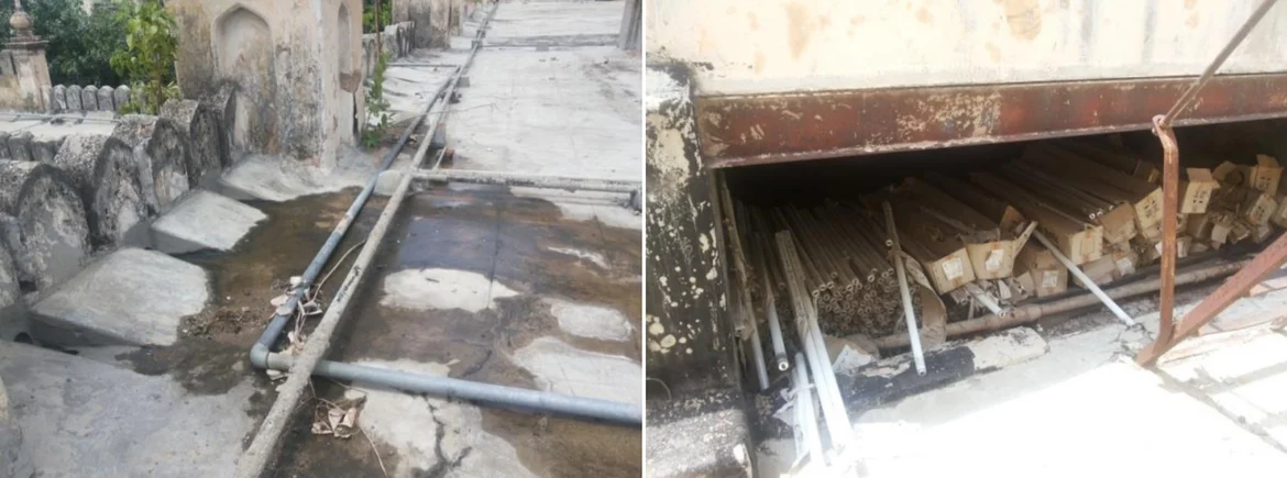 Leaking pipes and debris on the terrace of OGH