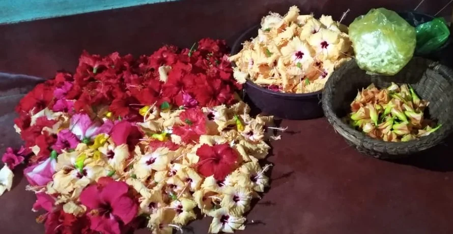Stitching of garlands