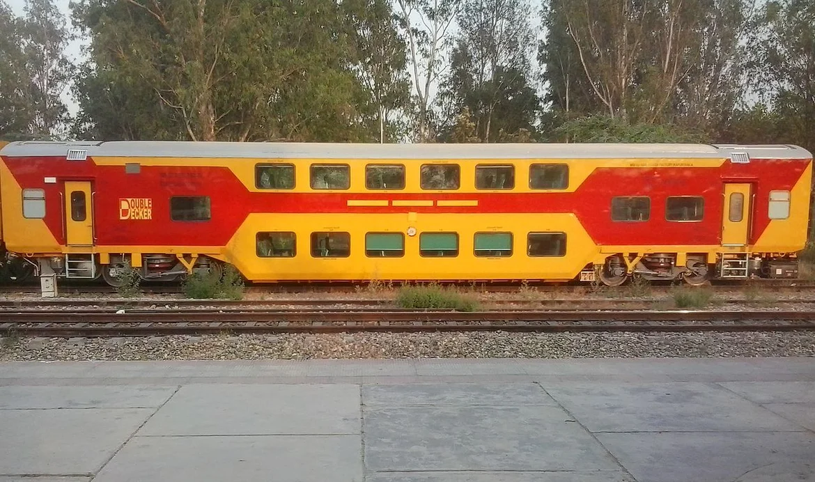 A double-decker Indian train