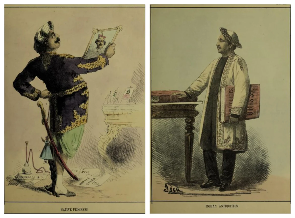 Caricatures of Maharaja of Vizianagram and Babu Rajendralala Mitra, published in <i>The Indian Charivari</i>
