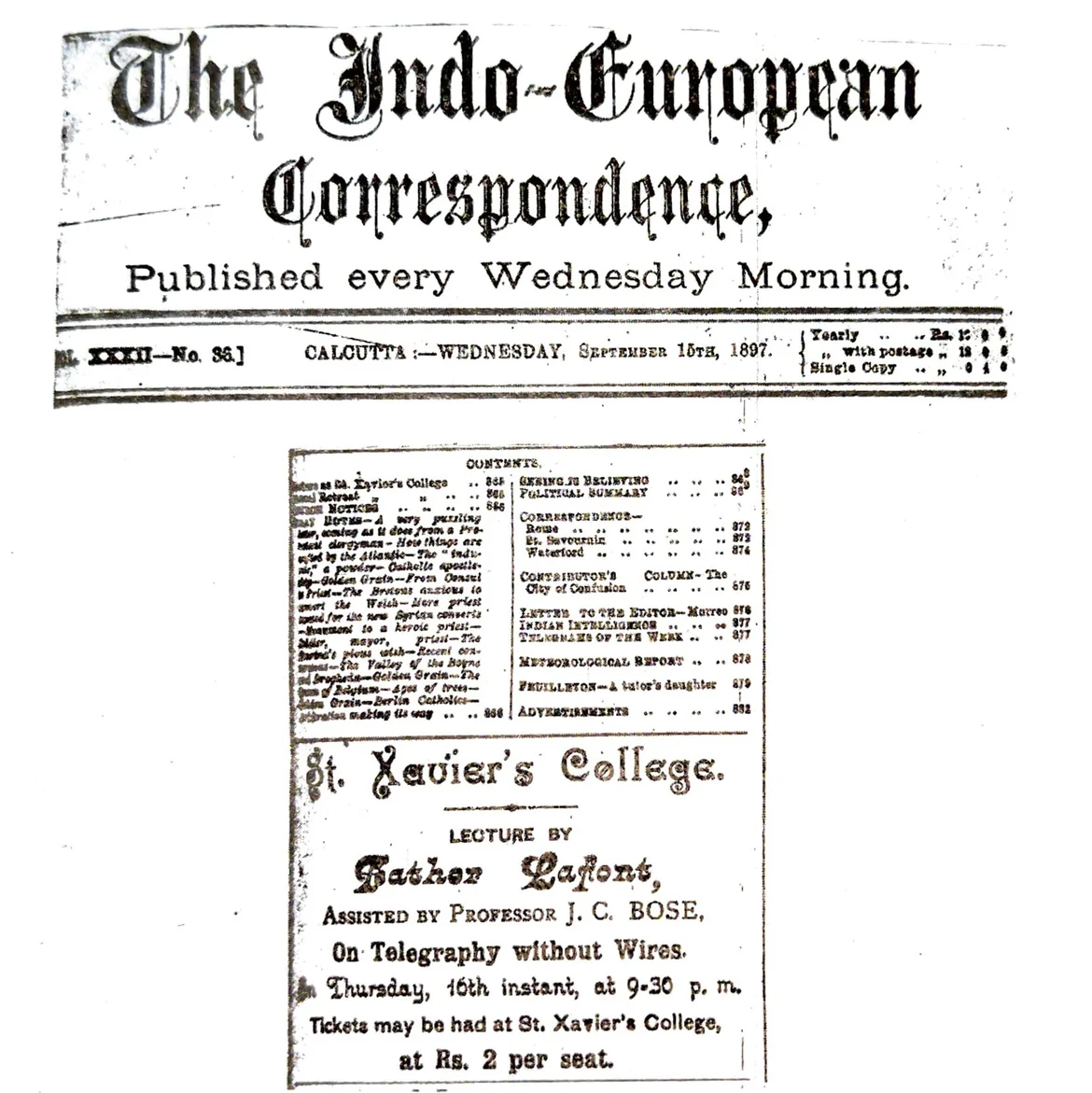 Advertisement for Lafont and Bose’s lecture in September 1897