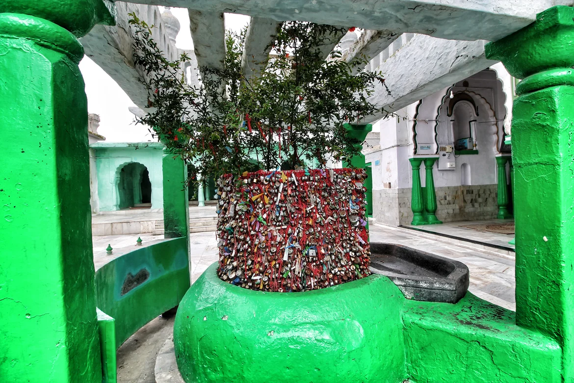 A grill adorned with locks