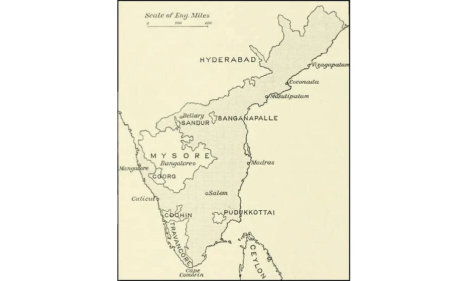 Sandur State on a map with Madras Presidency
