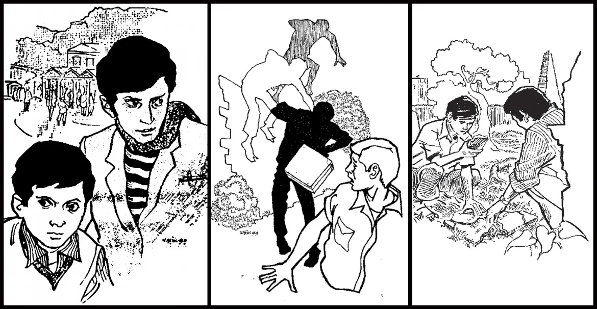 Feluda and Topshe in various stories- Artwork by Ray