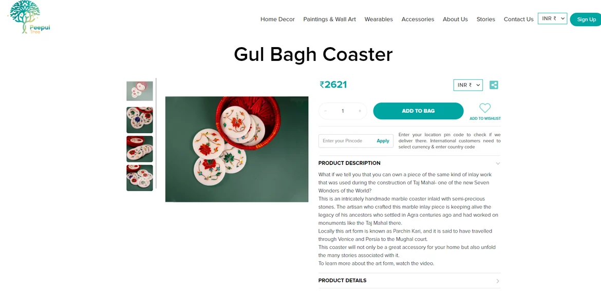 Marble Inlay Coasters from Agra at Peepul Tree