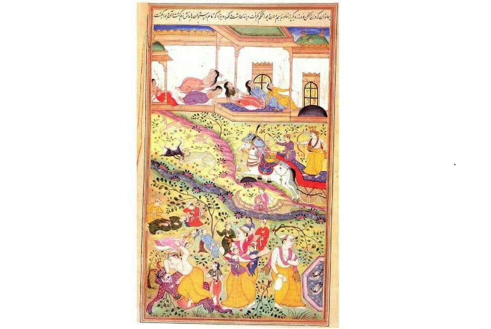 A scene from Mahabharata depicting the escape of the Pandavas from Lakshagriha