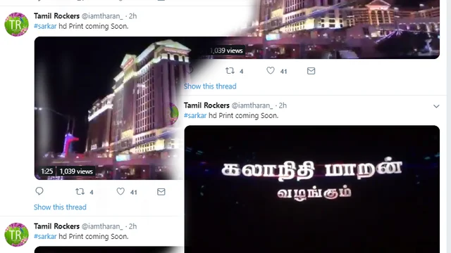 വിജയുടെ സര്ക്കാരിന് വെല്ലുവിളിയുമായി തമിഴ് റോക്കേര്സ്; ചിത്രം ഉടന് സൈറ്റിലെത്തിക്കുമെന്ന് ഭീഷണി
