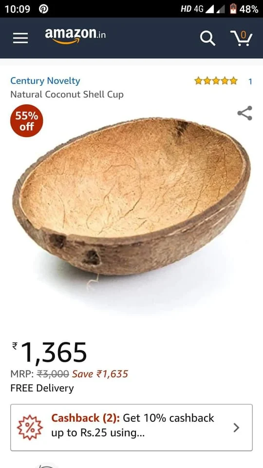ഇതാണ് ‘നാച്ചുറല് കോക്കനട്ട് ഷെല് കപ്പ്’, നമ്മുടെ സ്വന്തം ‘ചിരട്ട’; ആമസോണില് വില ‘വെറും 3000’ രൂപ, ഡിസ്കൗണ്ടിനൊപ്പം ഫ്രീ ഡെലിവറിയും