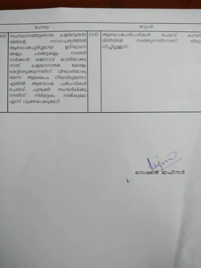 സംസ്ഥാന സര്ക്കാരിന്റെ 1000 ദിനാഘോഷത്തിനെക്കുറിച്ചുളള ചോദ്യവും മുഖ്യമന്ത്രി നല്കിയ മറുപടിയും 