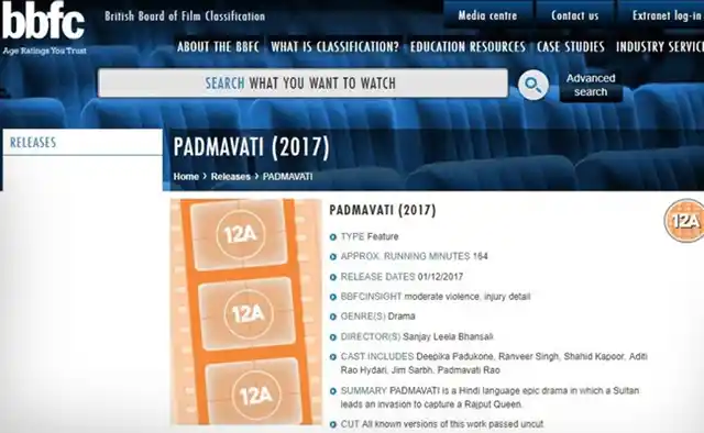 ब्रिटेन के सेंसर बोर्ड से पद्मावती को मंजूरी