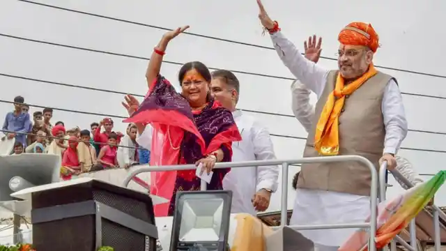 राजस्थान में चुनाव अभियान के दौरान वसुंधरा राजे और अमित शाह 