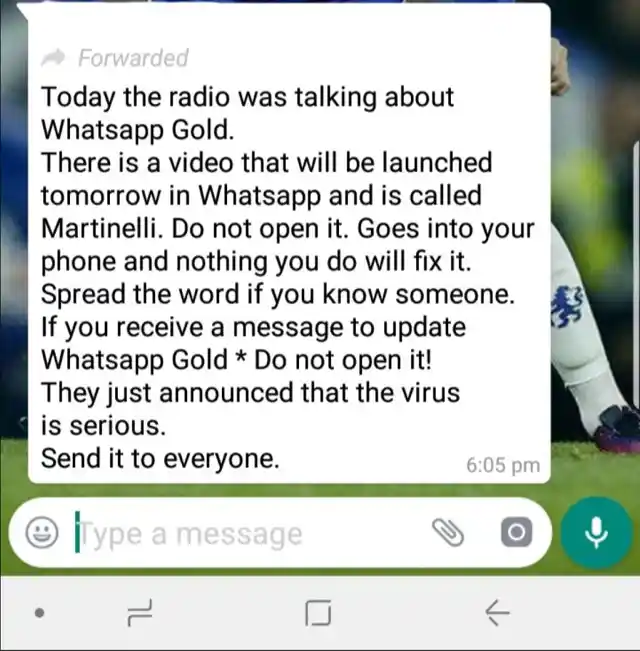 Whatsapp पर भेजा गया चेतावनी सन्देश.