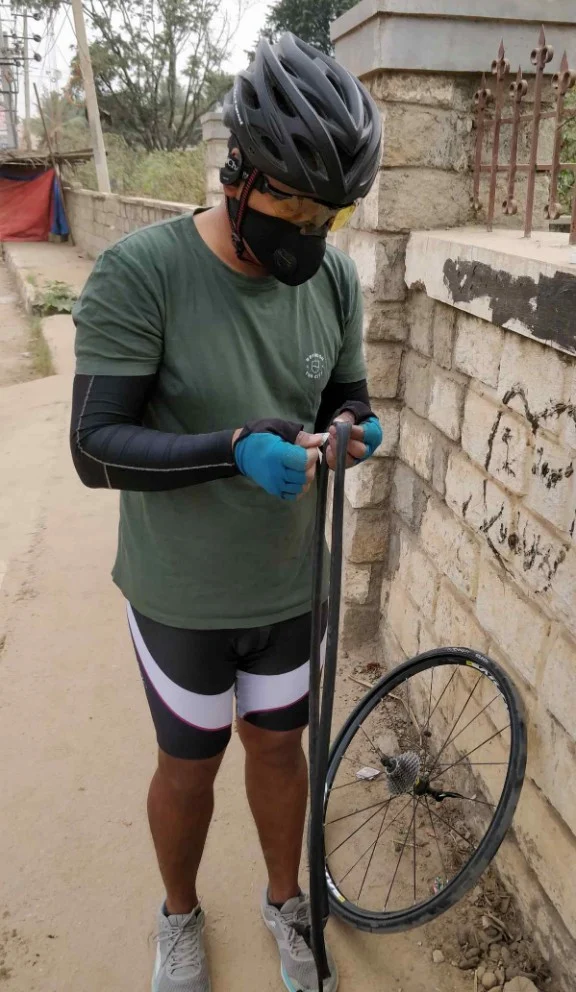  “I always wear a helmet, I also have lights on it as well as on the rear and front of the bike.” (Photo: Kuruvilla Choolackal) 